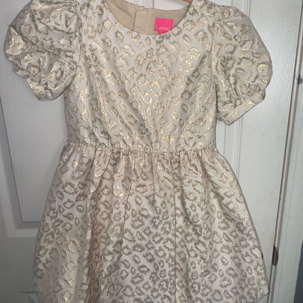 Lilly Pulitzer Zunie Gold Patterned Kids Dress